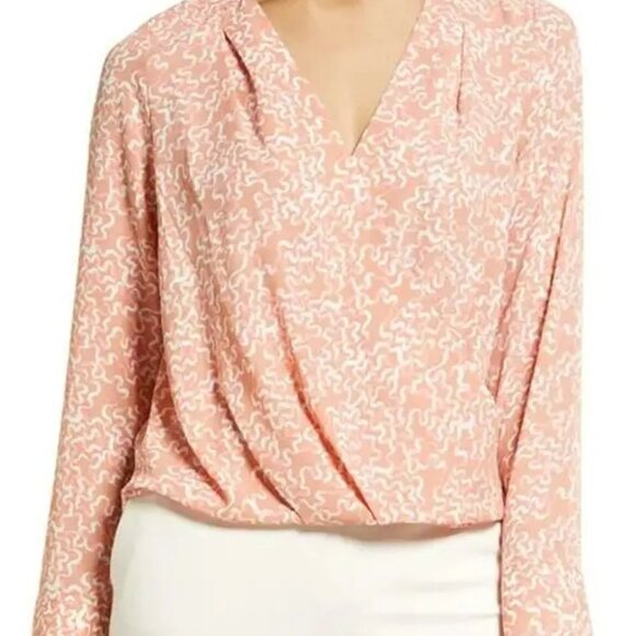 Halogen Pink Fluid Print Long Sleeve Blouse - Picture 1 of 6